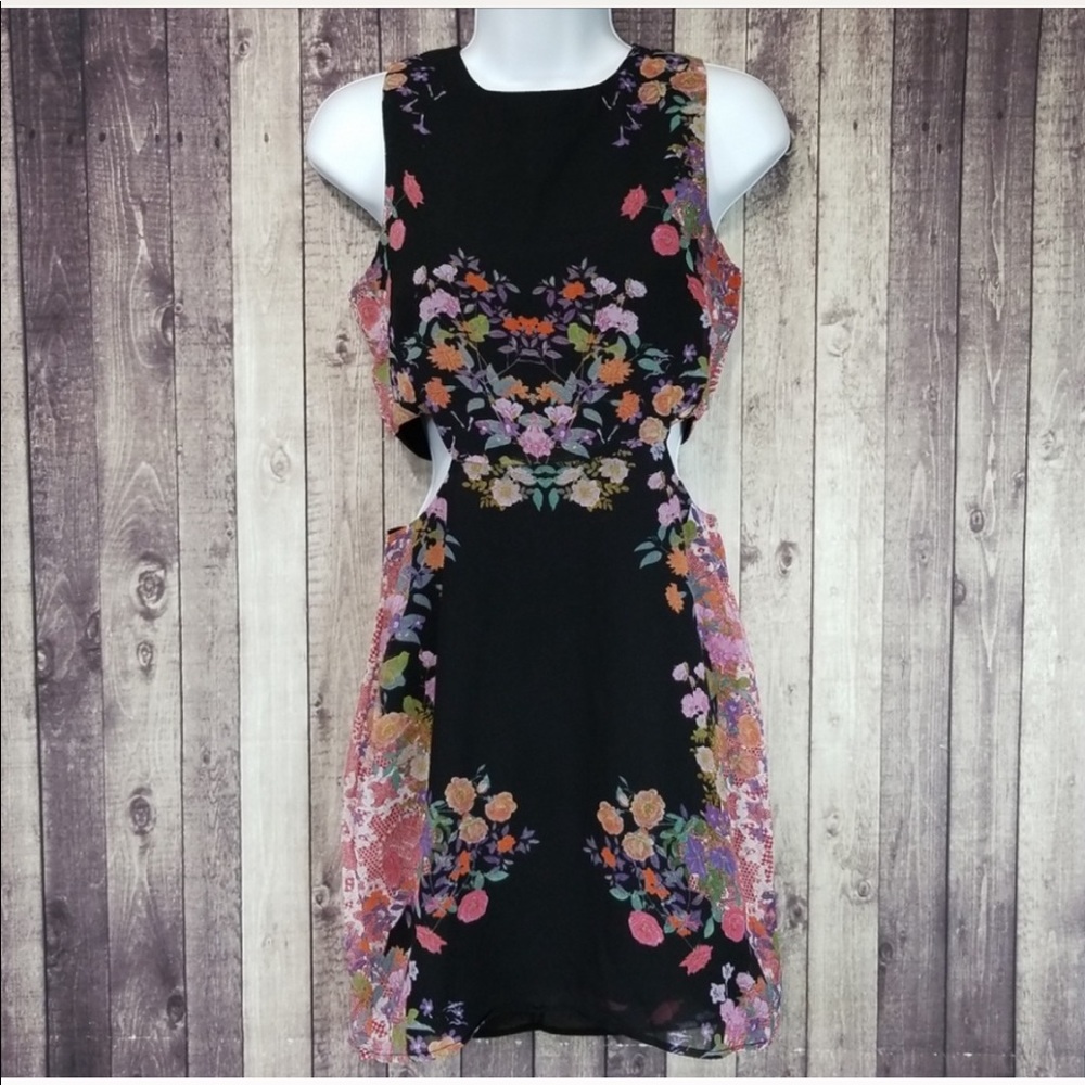 Cotton candy black floral dress with cutout sides